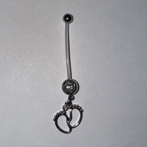 Clear Gem Little Feets Pregnancy Belly Ring - Picture 1 of 8